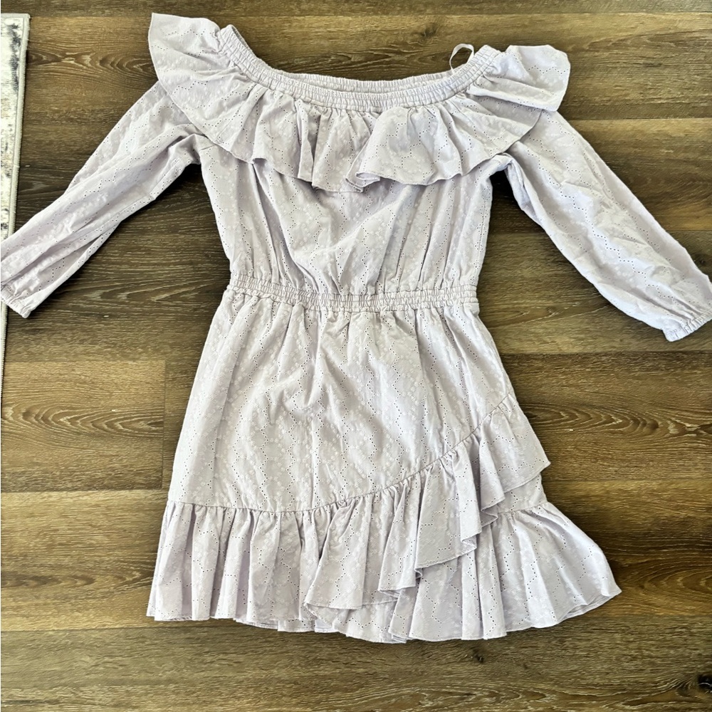 Michael Kors Girls Lavender Off-Shoulder Eyelet Ruffle Dress